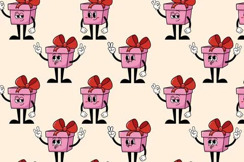 Pattern, retro hippie character funny gift. Stock Illustration