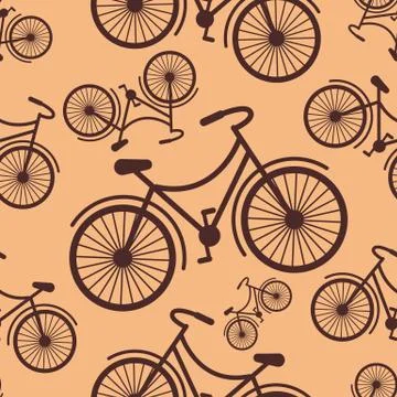 Pattern of retro hipster styled bycicle on a coffee background Stock Illustration