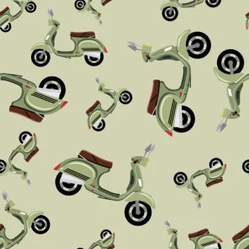 Pattern with retro motorcycle in green color Illustrazione stock