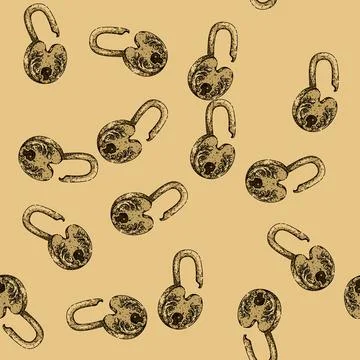 Pattern retro padlock vintage sketch hand drawn Stock Illustration
