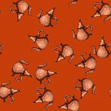 Pattern retro teapot sketch hand drawn Stock Illustration