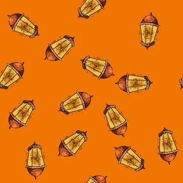 Pattern retro vintage lantern sketch hand drawn Illustrazione stock