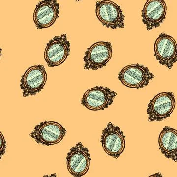 Pattern retro vintage mirror sketch hand drawn Illustrazione stock