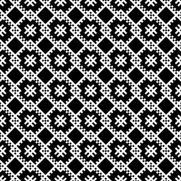 Pattern with rhombus and squares on black background Stock Illustration