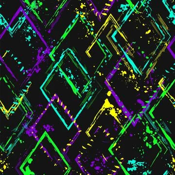 Pattern with rhombus, paint strokes, splatter 스톡 일러스트