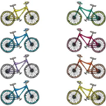 Pattern Ribbon of Bicycles Bike Background. Realistic Hand Drawn Illustration Stock Illustration