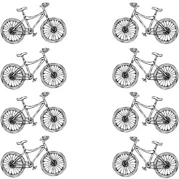 Pattern Ribbon of Bicycles Bike Background. Realistic Hand Drawn Illustration Stock Illustration