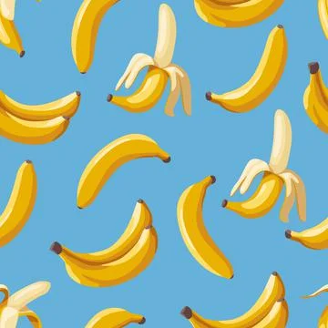 Pattern ripe bananas on a blue background Stock Illustration