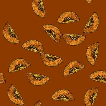Pattern ripe papaya fruit sketch hand drawn Illustrazione stock