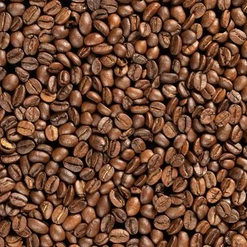 Pattern of roasted Arabica coffee beans, contrasting background Stock Photos