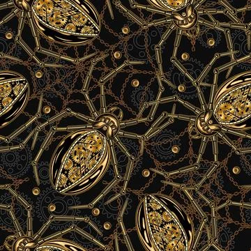 Pattern with robotic spider, spider web of chains Illustrazione stock