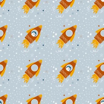 Pattern with rockets and stars Stock Illustration