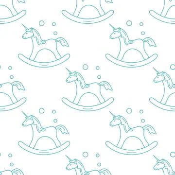 Pattern with rocking magic unicorn and bubbles. Stock Illustration