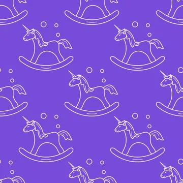 Pattern with rocking magic unicorn and bubbles. Stock Illustration