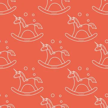 Pattern with rocking magic unicorn and bubbles. Stock Illustration