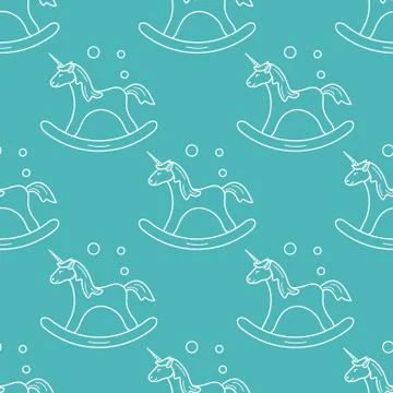 Pattern with rocking magic unicorn and bubbles. Stockillustratie