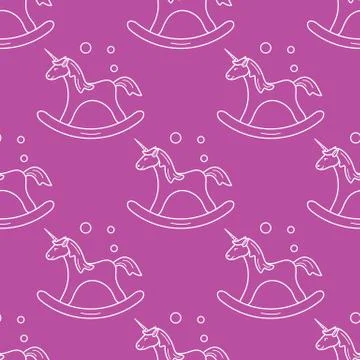 Pattern with rocking magic unicorn and bubbles. Stock Illustration