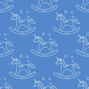 Pattern with rocking magic unicorn and bubbles. Illustrazione stock