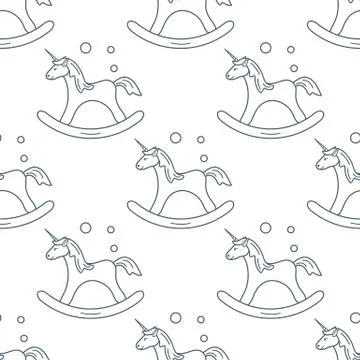Pattern with rocking magic unicorn and bubbles. Stock Illustration