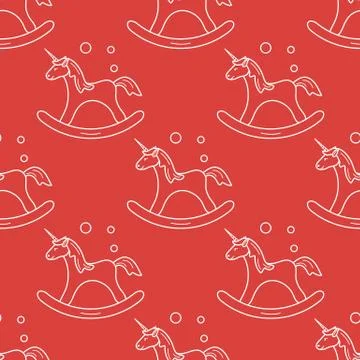 Pattern with rocking magic unicorn and bubbles. Illustrazione stock