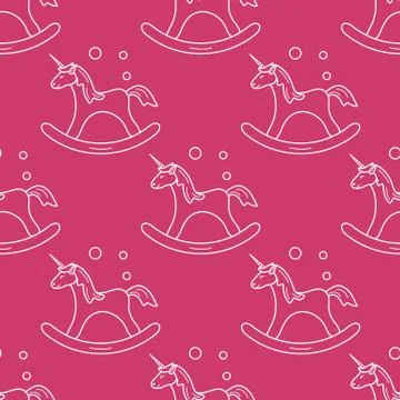 Pattern with rocking magic unicorn and bubbles. 库存插图