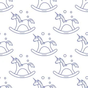 Pattern with rocking magic unicorn and bubbles. 스톡 일러스트