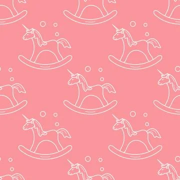 Pattern with rocking magic unicorn and bubbles. Illustrazione stock
