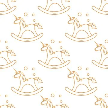 Pattern with rocking magic unicorn and bubbles. Illustrazione stock