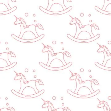 Pattern with rocking magic unicorn and bubbles. Illustrazione stock