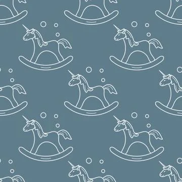 Pattern with rocking magic unicorn and bubbles. Illustrazione stock