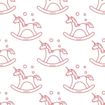 Pattern with rocking magic unicorn and bubbles. Stock Illustration