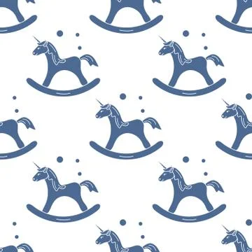 Pattern with rocking magic unicorn and bubbles. 스톡 일러스트
