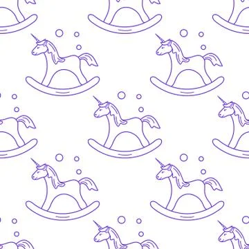 Pattern with rocking magic unicorn and bubbles. Illustrazione stock