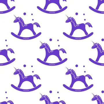 Pattern with rocking magic unicorn and bubbles. Illustrazione stock