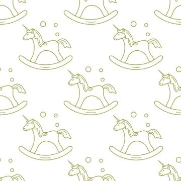 Pattern with rocking magic unicorn and bubbles. Stock Illustration