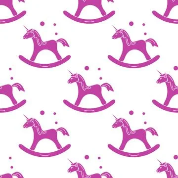 Pattern with rocking magic unicorn and bubbles. Stock Illustration