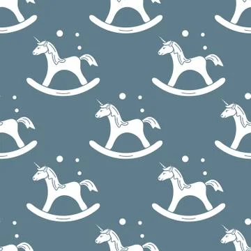 Pattern with rocking magic unicorn and bubbles. Stock Illustration