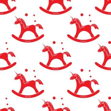 Pattern with rocking magic unicorn and bubbles. Illustrazione stock