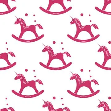 Pattern with rocking magic unicorn and bubbles. Stock Illustration