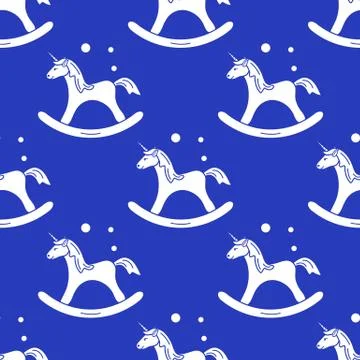 Pattern with rocking magic unicorn and bubbles. Stock Illustration