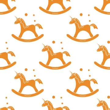 Pattern with rocking magic unicorn and bubbles. Stock Illustration
