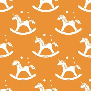Pattern with rocking magic unicorn and bubbles. Stock Illustration