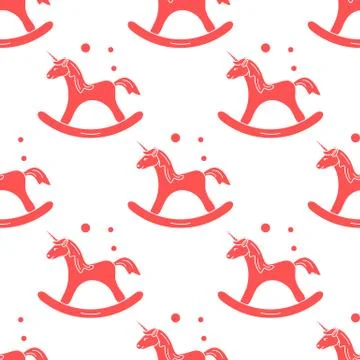 Pattern with rocking magic unicorn and bubbles. 스톡 일러스트