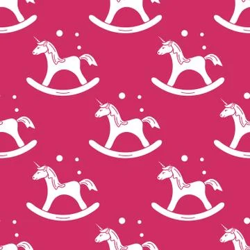 Pattern with rocking magic unicorn and bubbles. 스톡 일러스트