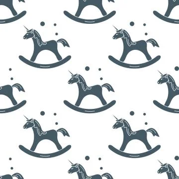 Pattern with rocking magic unicorn and bubbles. Stock Illustration
