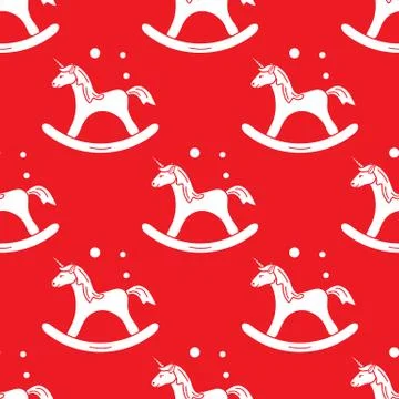 Pattern with rocking magic unicorn and bubbles. Illustrazione stock
