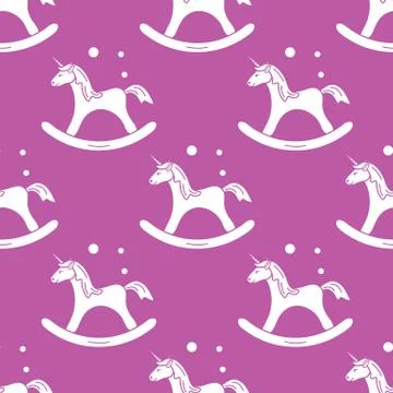 Pattern with rocking magic unicorn and bubbles. 스톡 일러스트