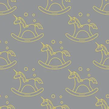 Pattern with rocking magic unicorn and bubbles. Illustrazione stock