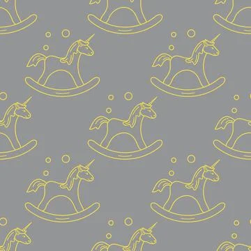Pattern with rocking magic unicorn and bubbles. Illustrazione stock