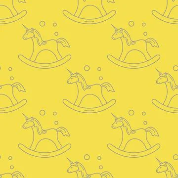 Pattern with rocking magic unicorn and bubbles. Stock Illustration